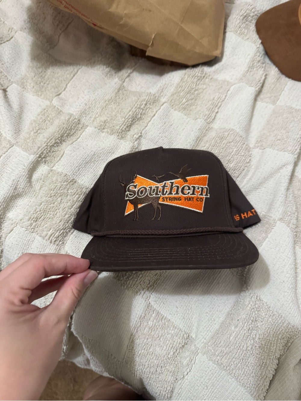 Southern String Hat Co. Brown Trucker Hat with Orange Logo